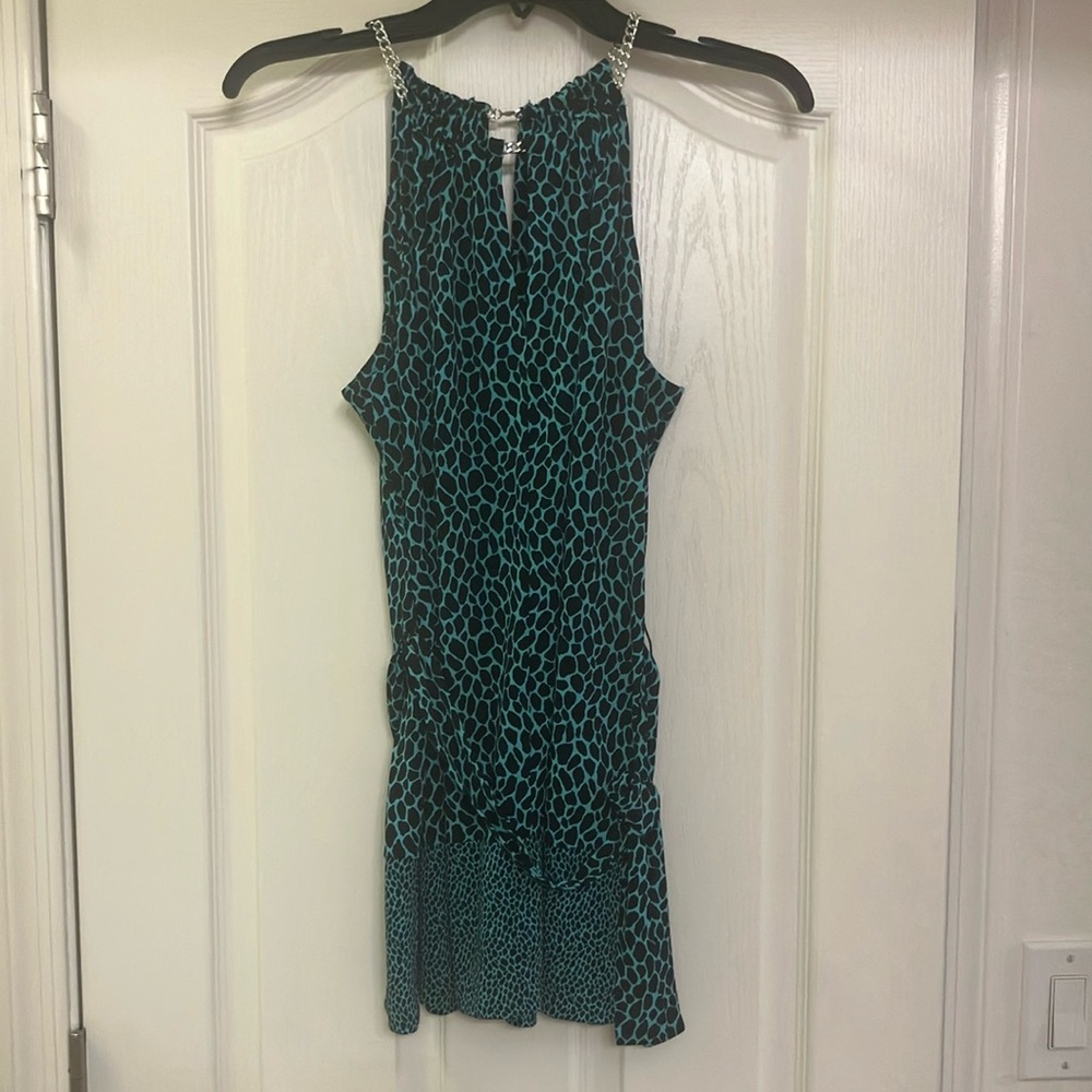 Michael Kors Chic Black and Aqua Patterned Top